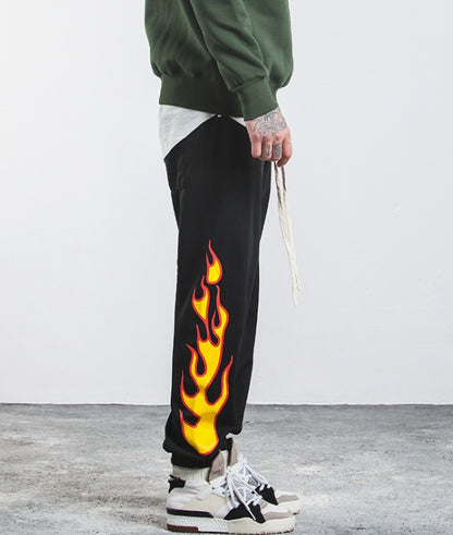 Hop Pants Flame Print Women Men Joggers Sweatpants