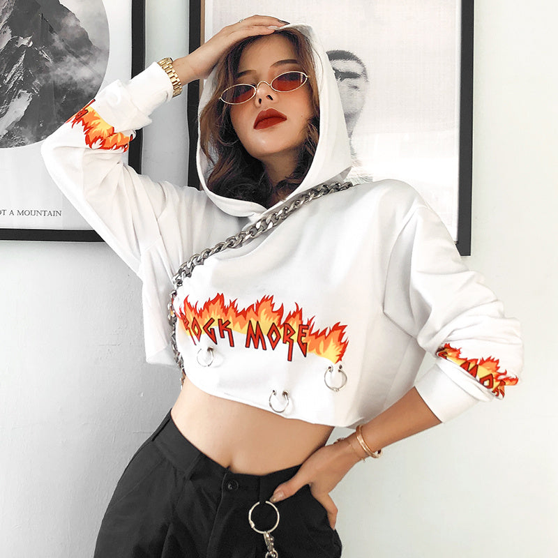 Flame Print Hoodies for Women