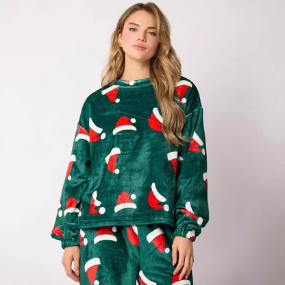 2025 Casual Flannel Pajama Sets For Women 2 Piece Cute Long Sleeve Matching Lounge Shirts Sets Santa Claus Pajamas Homewear